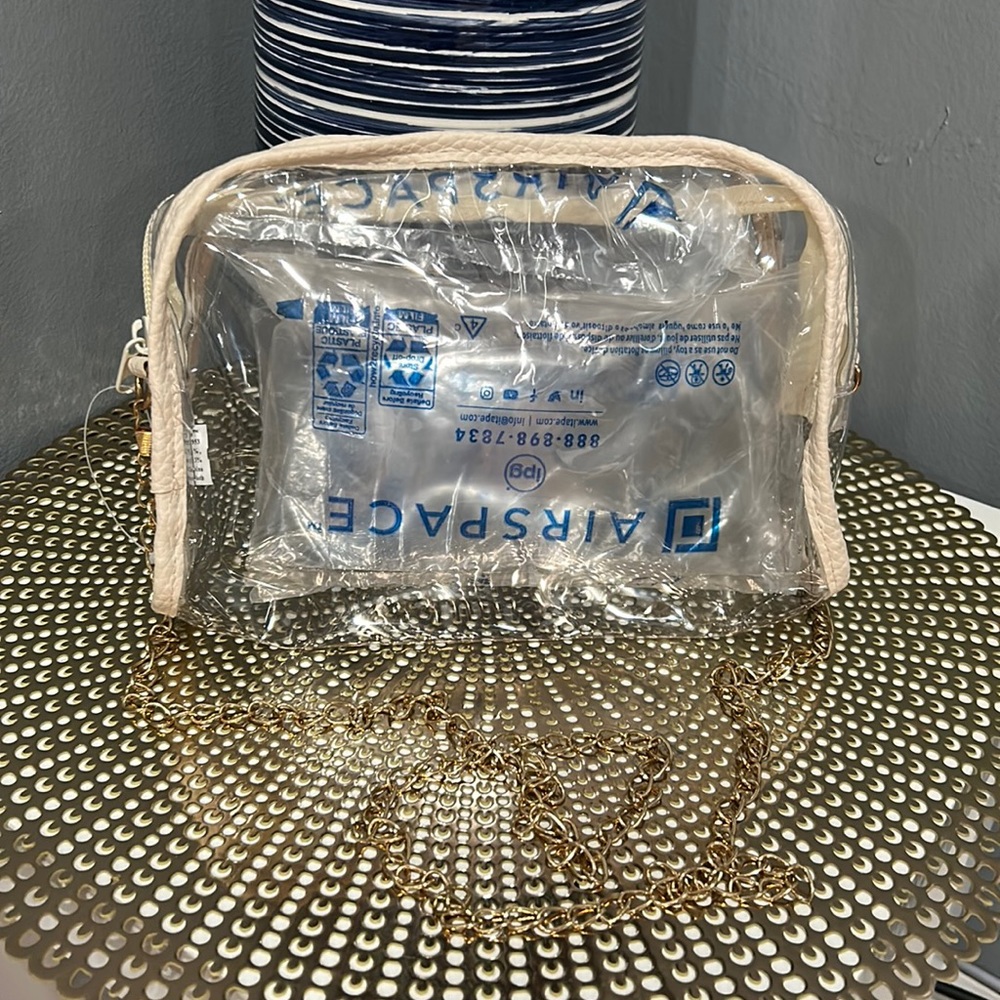 Clear crossbody bag w/ removable chain. Can use as a cosmetic travel bag. NWOT